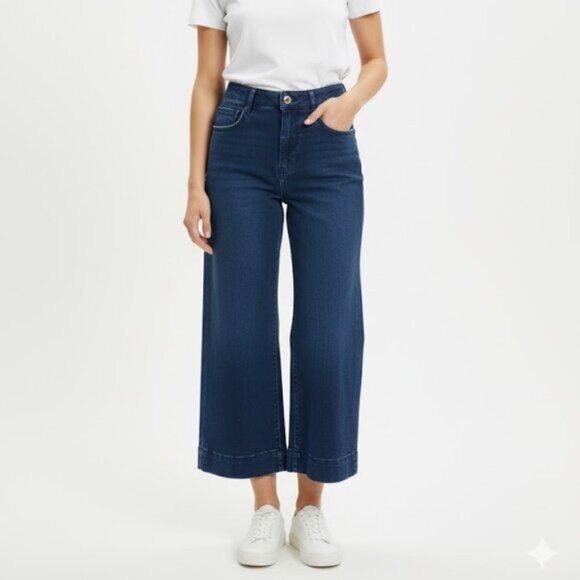 PILCRO Women's Wash Blue Denim Medium Wide-Leg Cropped Pants Size 28 - Picture 1 of 11